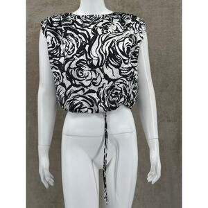 Bar III‎ Top Womens 2XS Crop Floral Rose Sleeveless Satin Abstract Boho Artsy